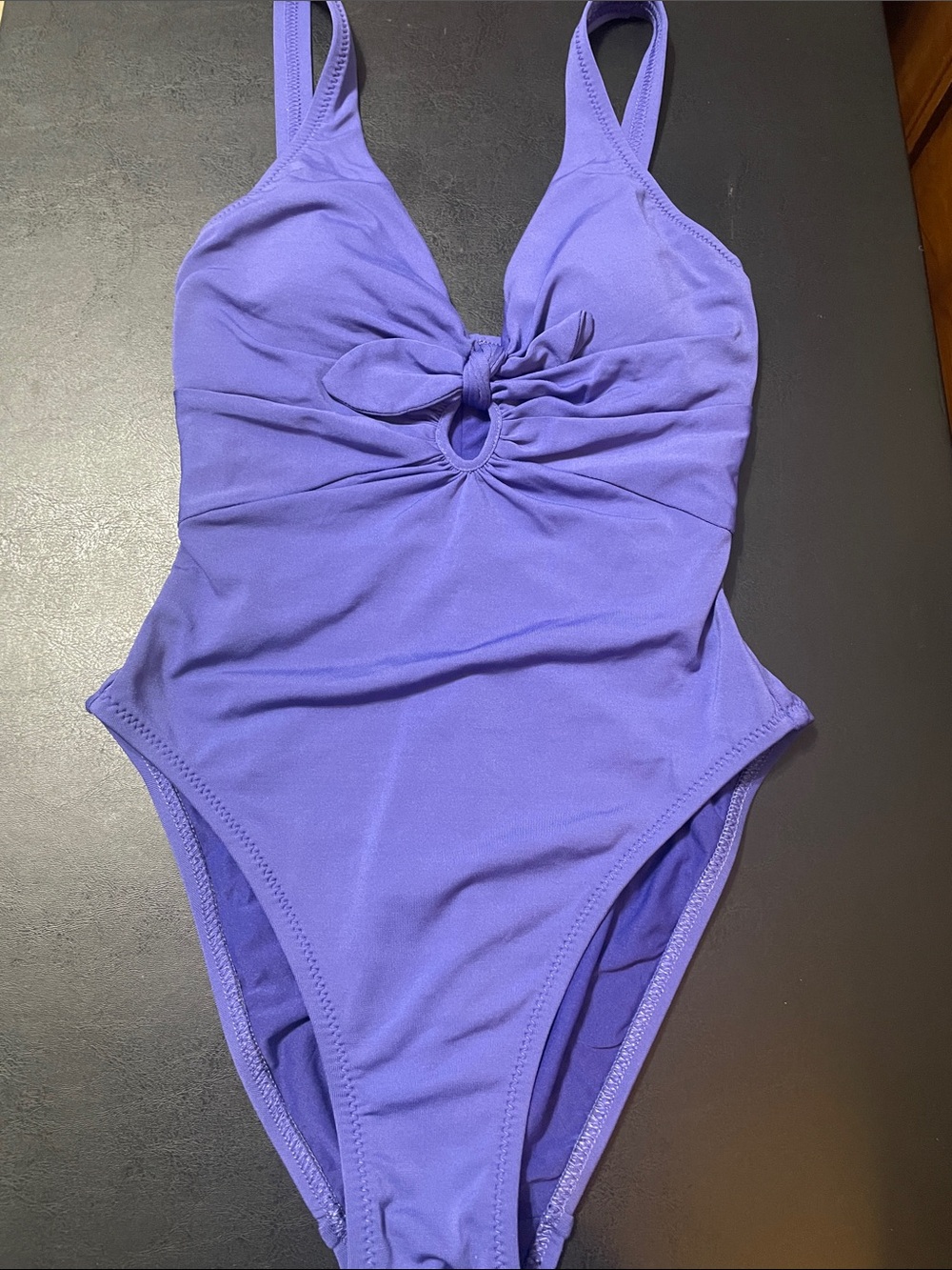 Robin Piccone Purple One-Piece Swimsuit w front knot, underwire NWT Sz. 2